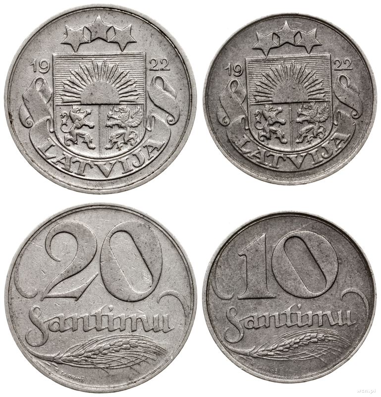 Łotwa, zestaw 2 monet, 1922
