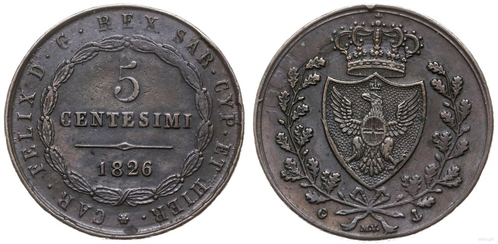 Włochy, 5 centesimi, 1826