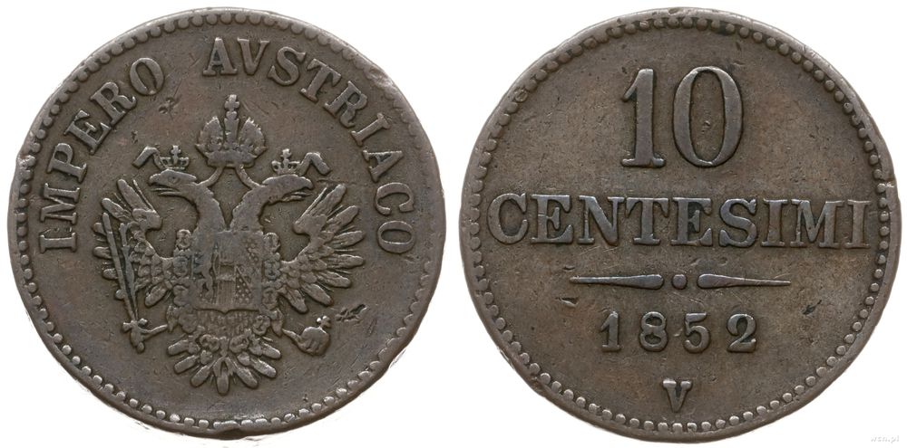 Austria, 10 centesimi, 1852 V