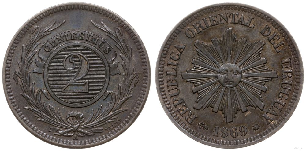 Urugwaj, 2 centesimos, 1869 A