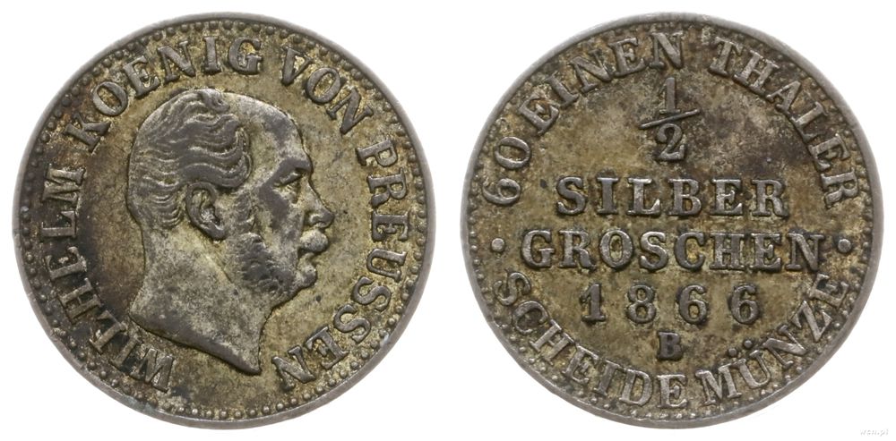Niemcy, 1/2 srebrnego grosza, 1866 B