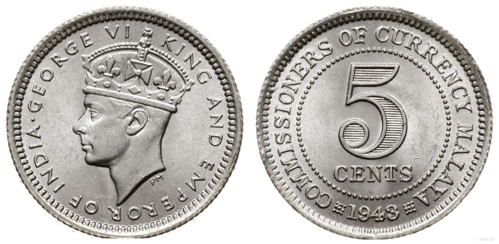 Malezja, 5 centów, 1943