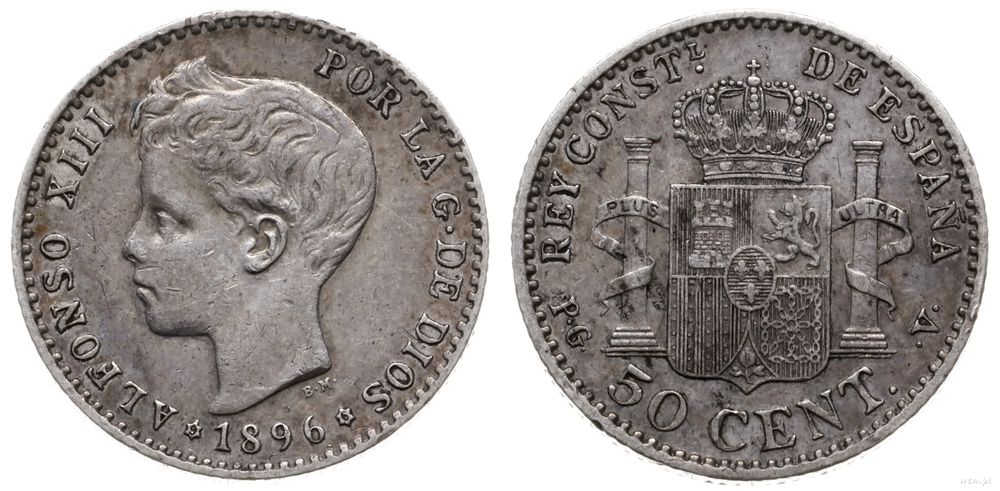 Hiszpania, 50 centimos, 1896