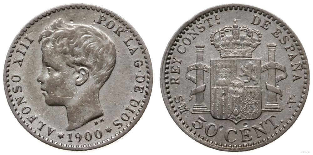 Hiszpania, 50 centimos, 1900