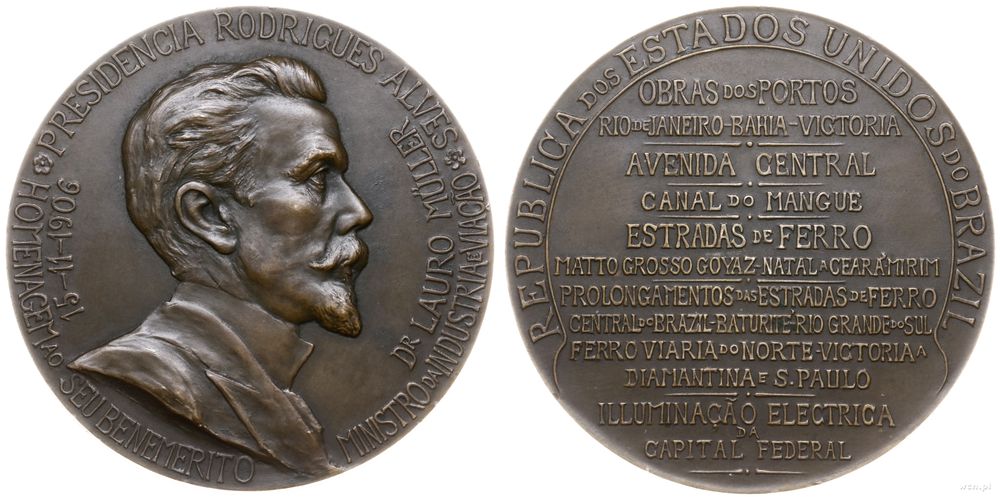 Francja, Medal na pamiątkę ustąpienia ze stanowiska ministra transportu dr Lauro Müllera, 1906