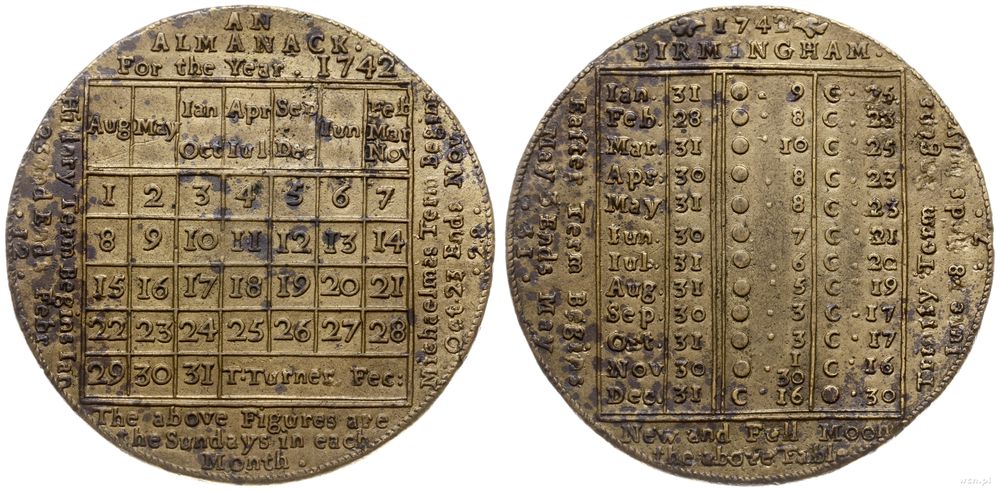 Wielka Brytania, medal - almanach na rok 1742