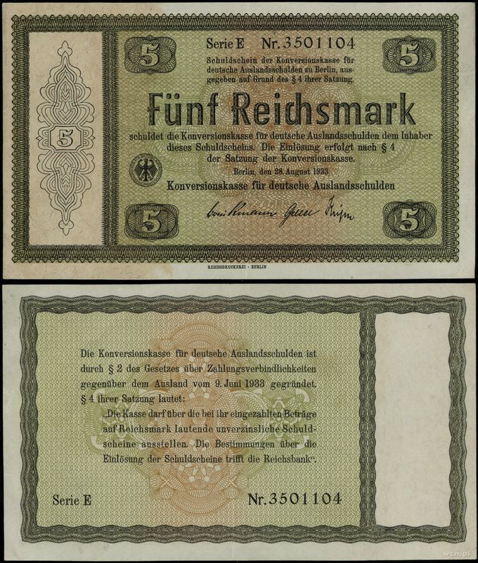 Niemcy, 5 marek, 28.08.1933