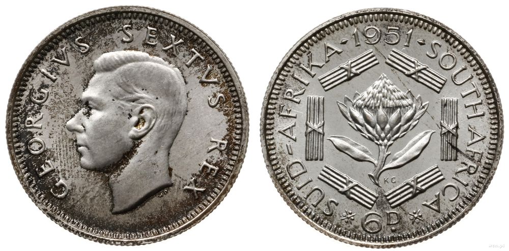 Republika Południowej Afryki, 6 pensów, 1951