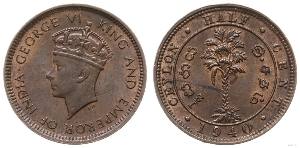 Cejlon (Sri Lanka), 1/2 centa, 1940