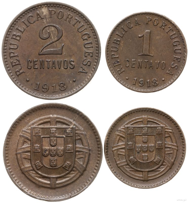 Portugalia, zestaw 2 monet, 1918