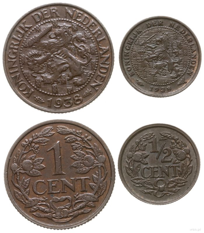 Niderlandy, zestaw 2 monet, 1938