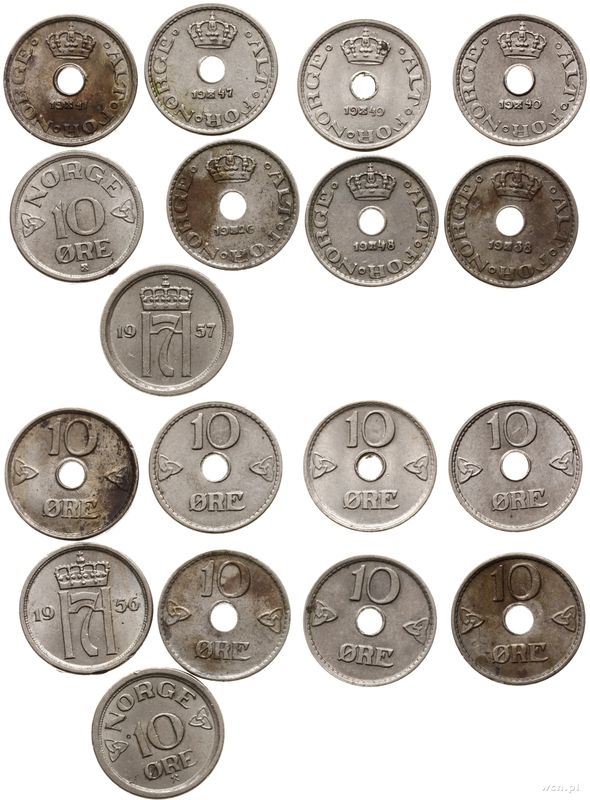Norwegia, zestaw 9 monet