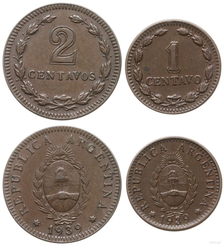 Argentyna, zestaw 2 monet, 1939