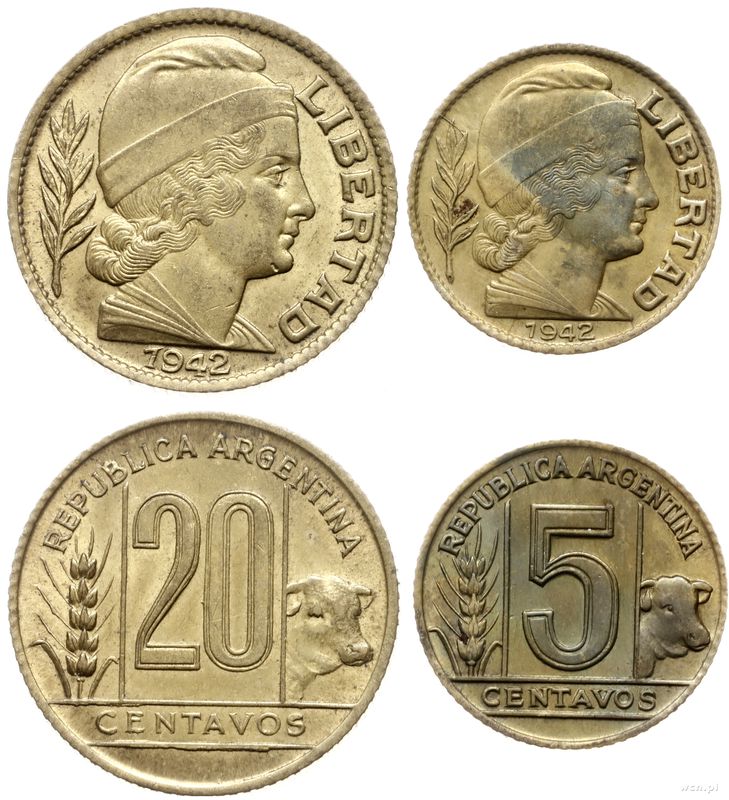 Argentyna, zestaw 2 monet, 1942