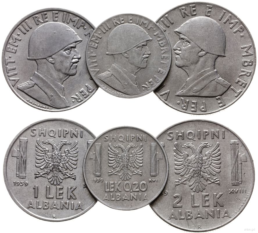 Albania, zestaw 3 monet, 1939