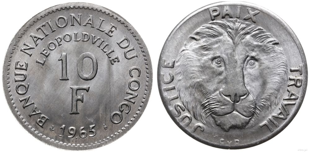 Kongo, 10 franków, 1965