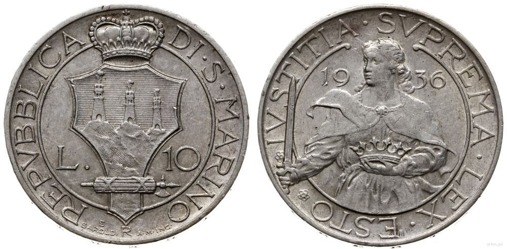 San Marino, 10 lirów, 1936 R