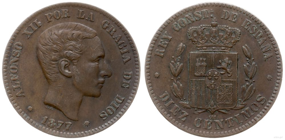 Hiszpania, 10 centymów, 1877 OM