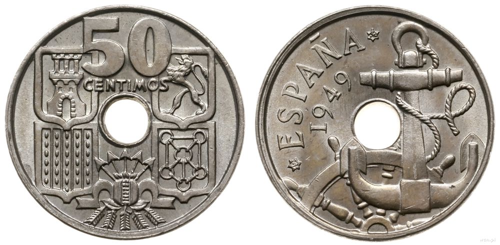 Hiszpania, 50 centymów, 1949