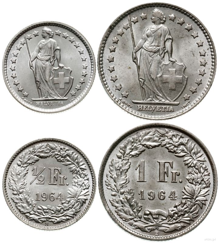 Szwajcaria, zestaw 2 monet, 1964
