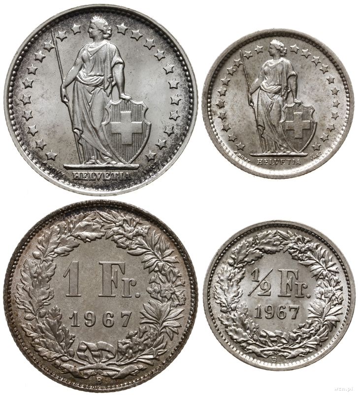 Szwajcaria, zestaw 2 monet, 1967
