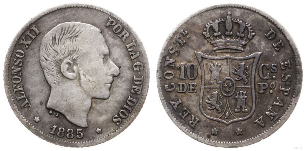 Filipiny, 10 centymów, 1885