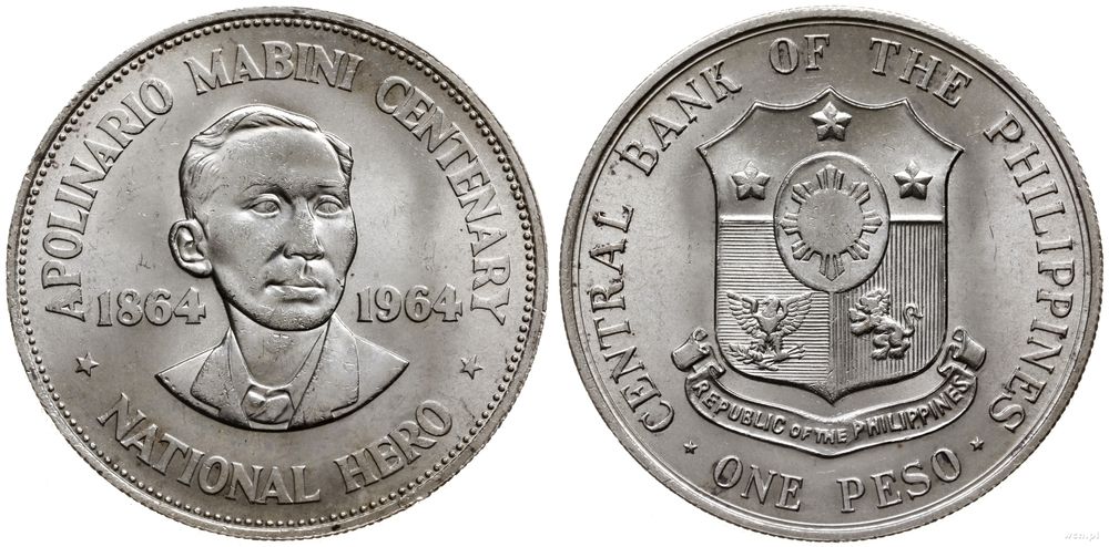 Filipiny, 1 peso, 1964