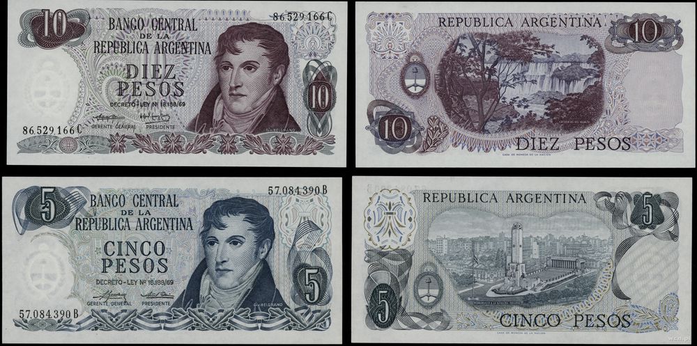 Argentyna, zestaw: 5 i 10 pesos, 1973-1976