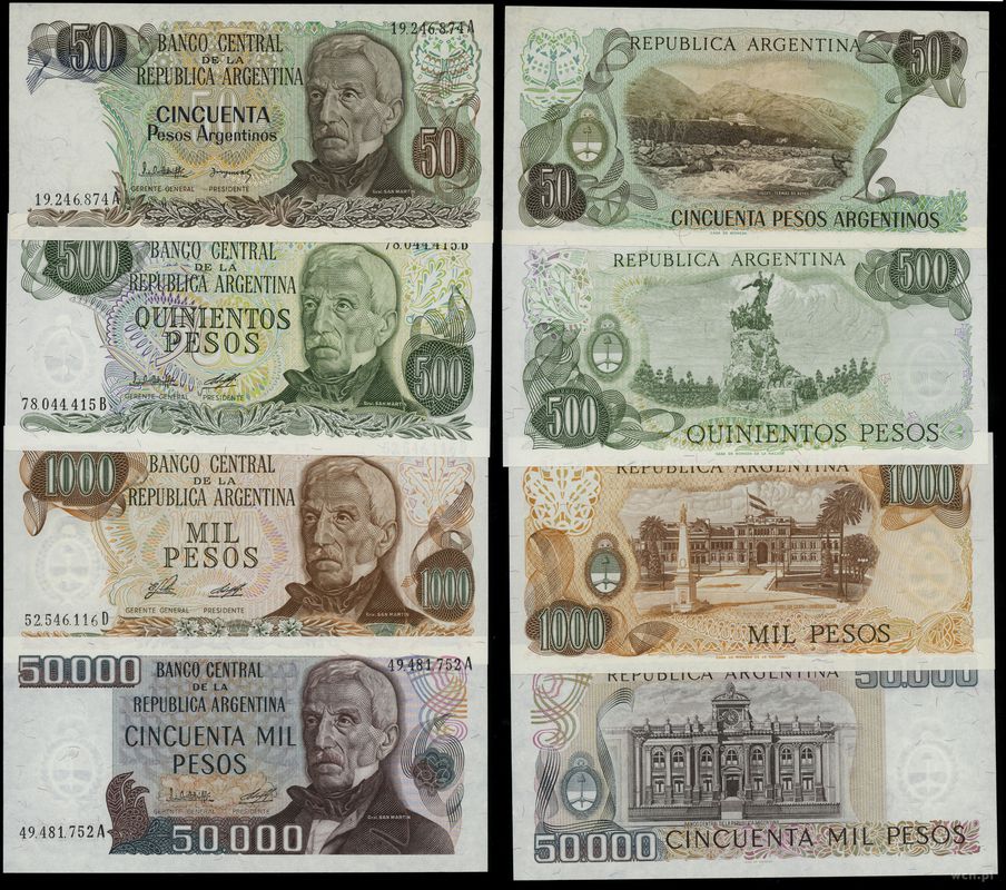 Argentyna, zestaw: 50. 500, 1.000 i 50.000 pesos, 1974-1983