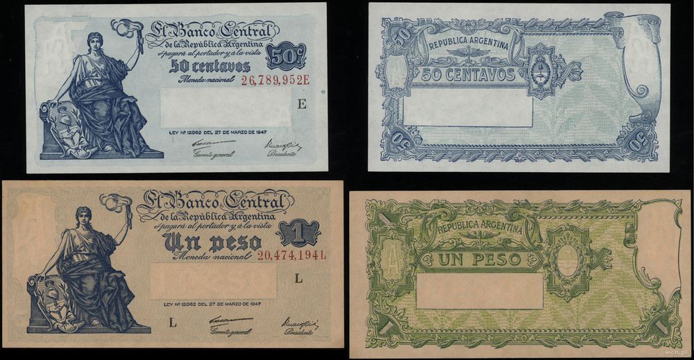 Argentyna, zestaw: 50 centavos i 1 peso, 1947