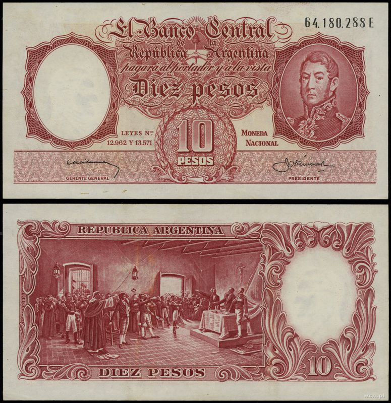 Argentyna, 10 pesos, (1943)