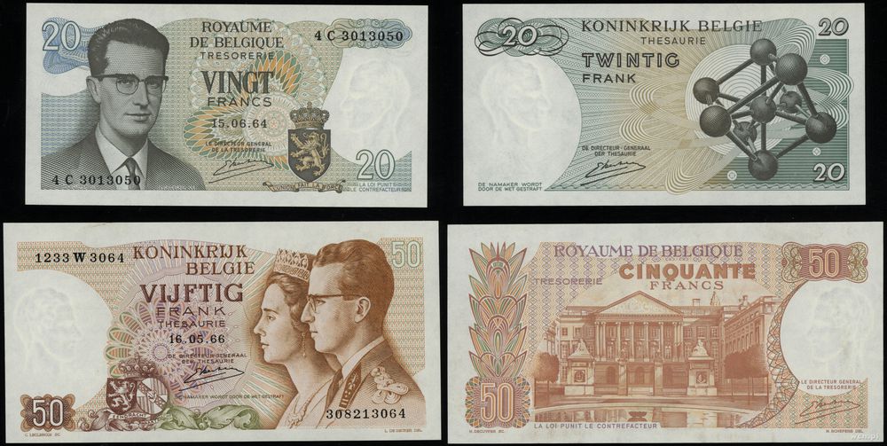 Belgia, zestaw: 20 i 50 franków, 15.06.1964, 16.05.1966