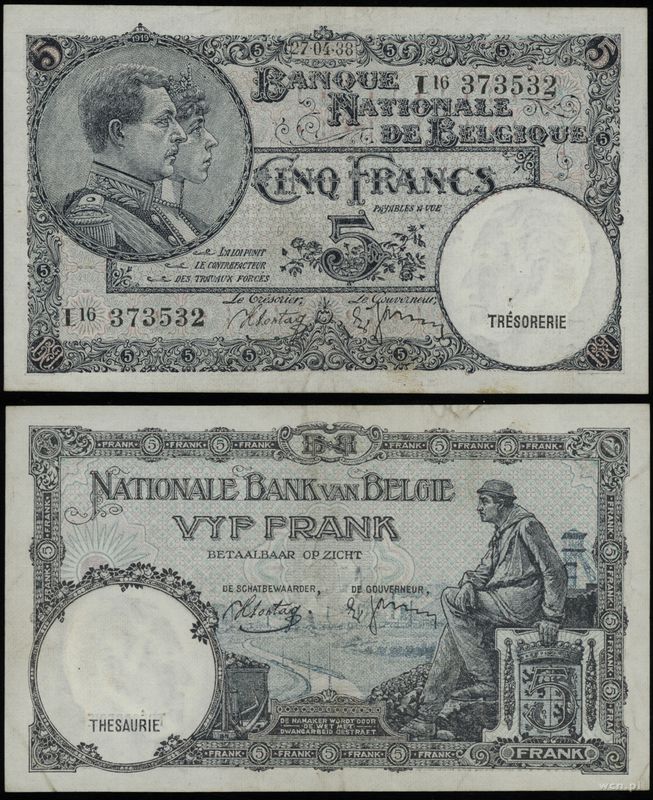 Belgia, 5 franków, 1938