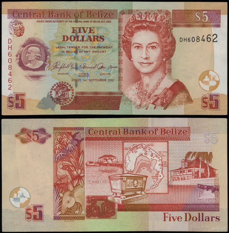 Belize, 5 dolarów, 1.09.2007