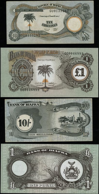 Nigeria, zestaw: 10 szylingów i 1 funt, 1968-1969