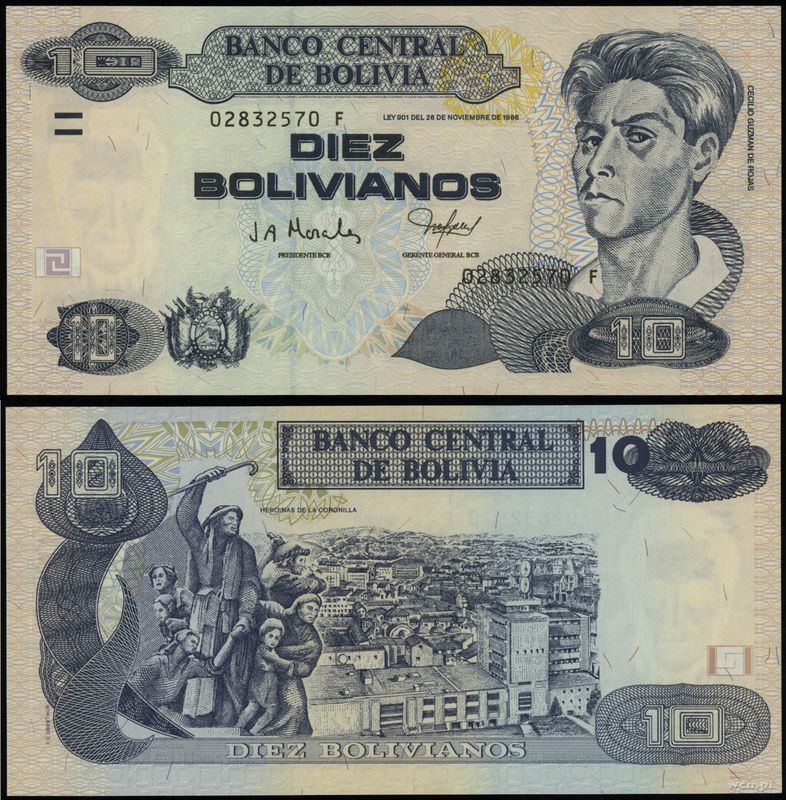 Boliwia, 10 bolivianos, 28.11.1986 (2001)