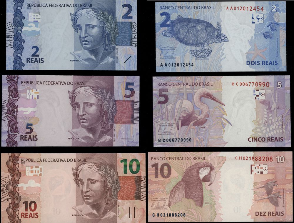 Brazylia, zestaw 2, 5, 10 reais, 2010
