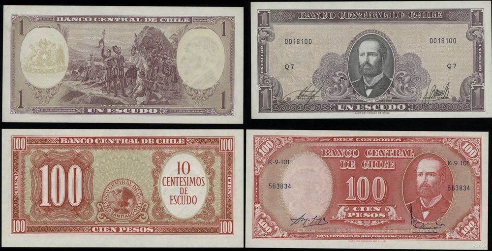 Chile, zestaw: 100 pesos, 1 escudo, 1960-1964