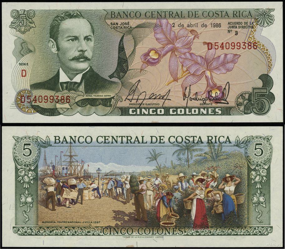 Kostaryka, 5 colones, 02.04.1986