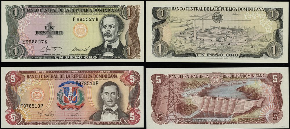 Dominikana, zestaw 1, 5 peso, 1985, 1987