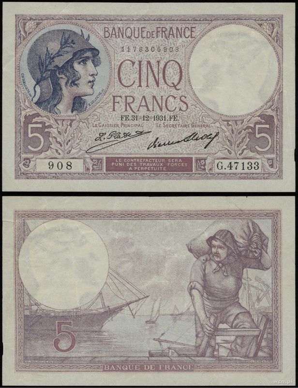 Francja, 5 franków, 31.12.1931