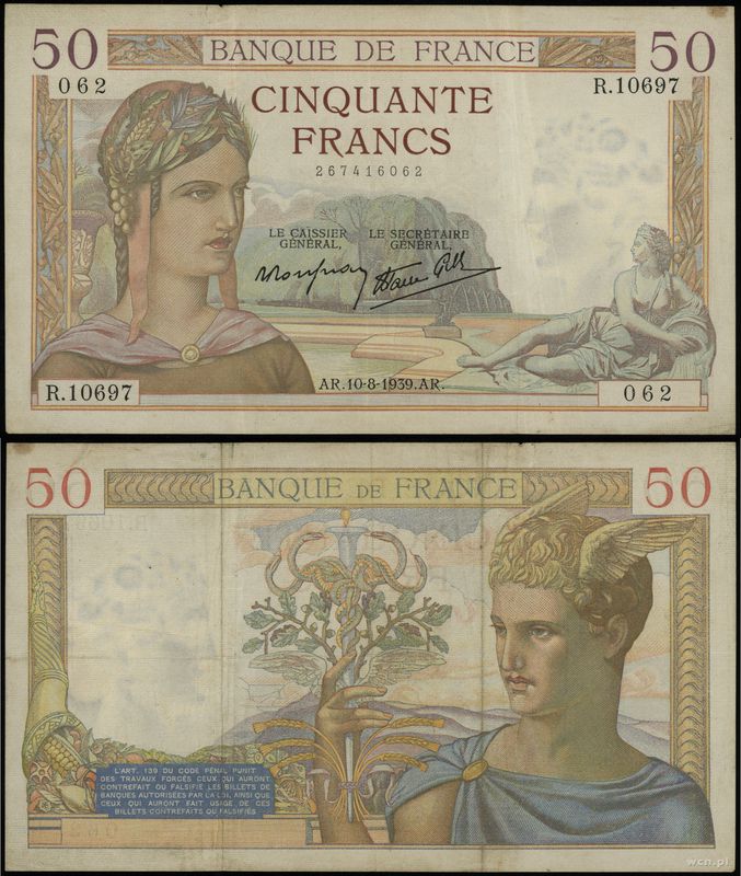 Francja, 50 franków, 10.08.1939