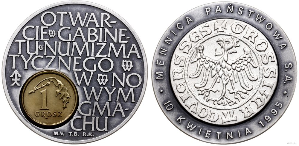 Polska, medal na pamiątkę otwarcia Gabinetu Numizmatycznego w nowym gmachu Mennicy Państwowej, 1995