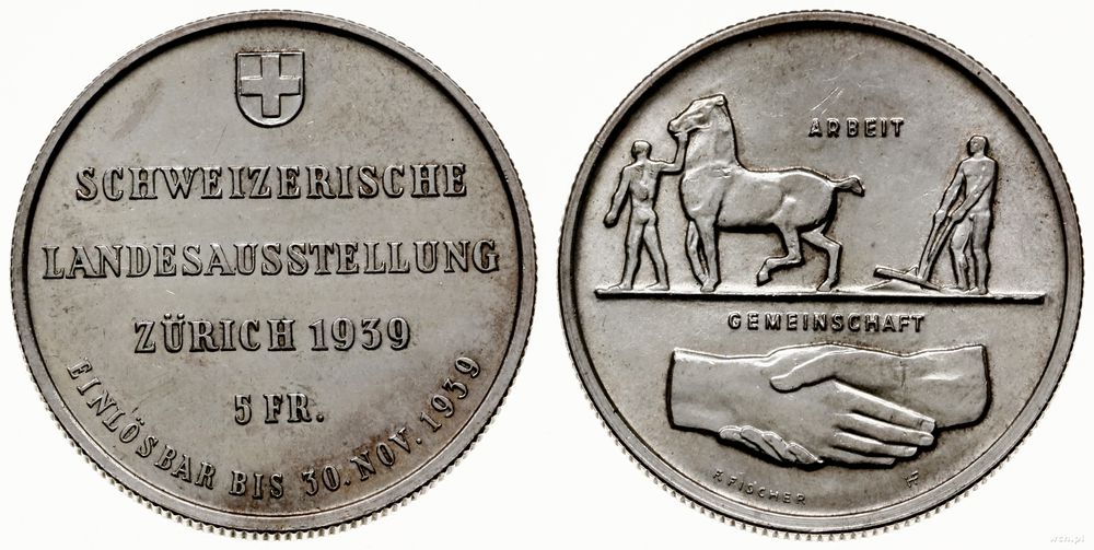 Szwajcaria, 5 franków, 1939