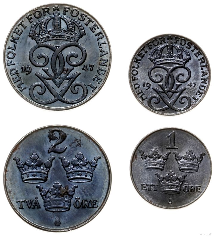 Szwecja, zestaw 2 monet, 1947