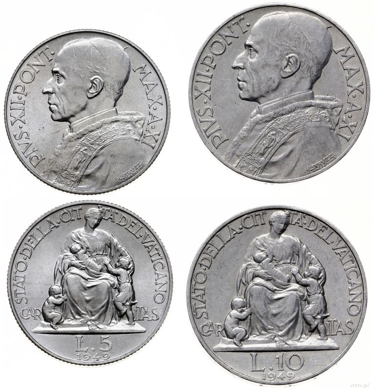Watykan (Państwo Kościelne), lot 2 monet, 1949