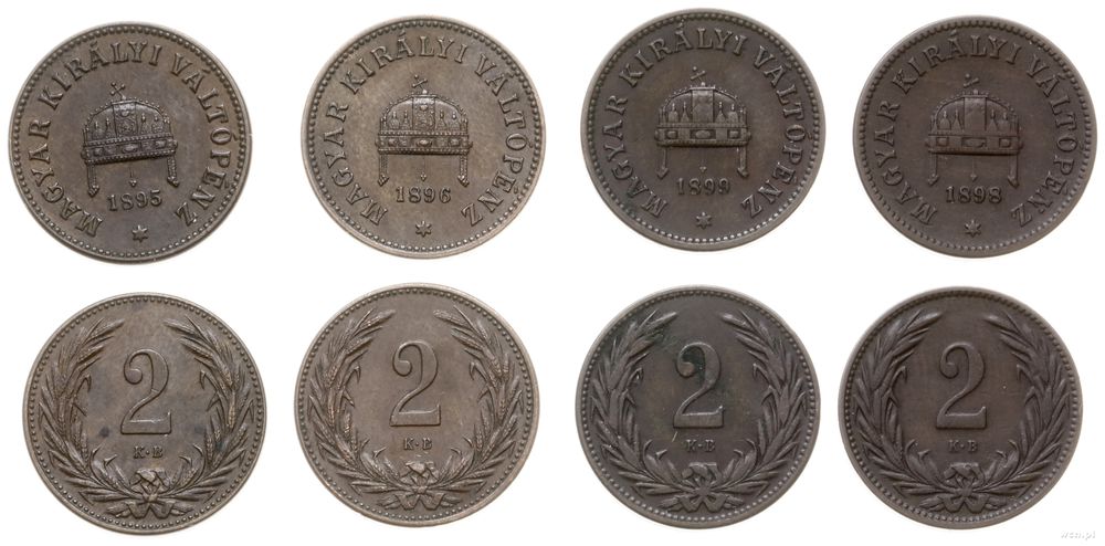 Węgry, lot 4 x 2 fillery, 1895, 1896, 1898, 1899