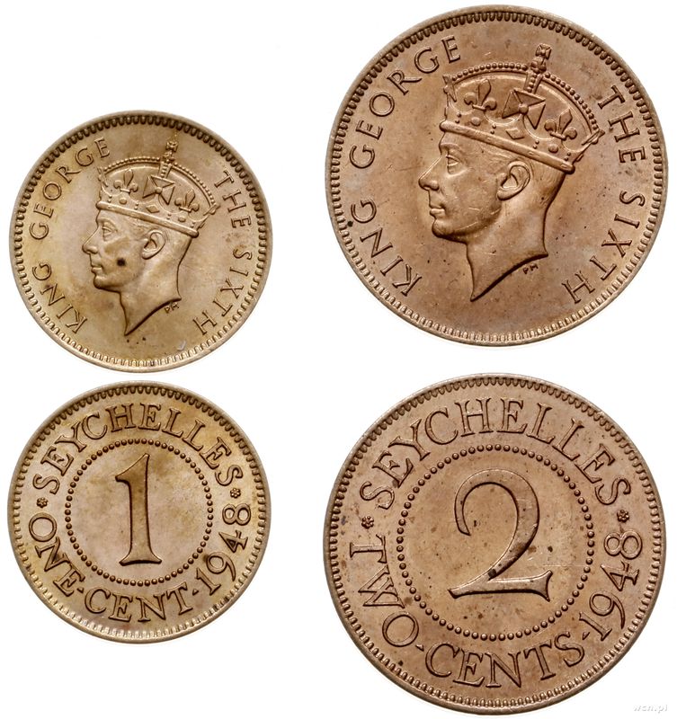 Seszele, lot 2 monet, 1948