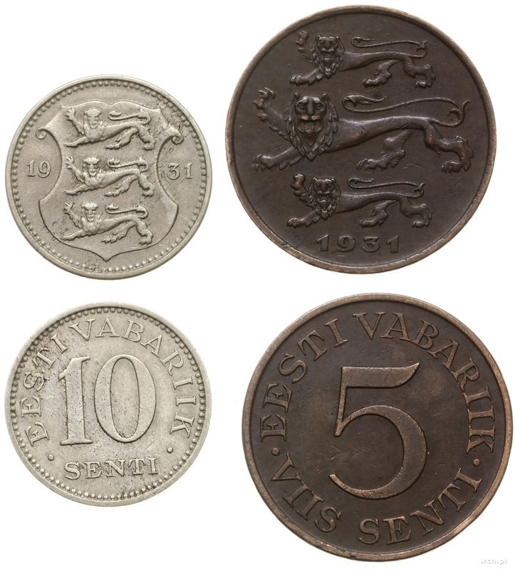 Estonia, zestaw: 5 i 10 senti, 1931