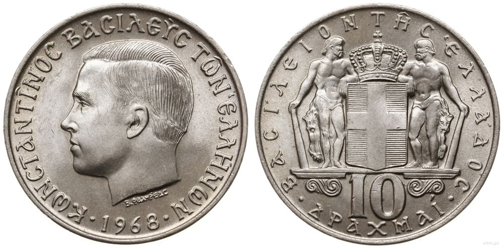 Grecja, 10 drachm, 1968